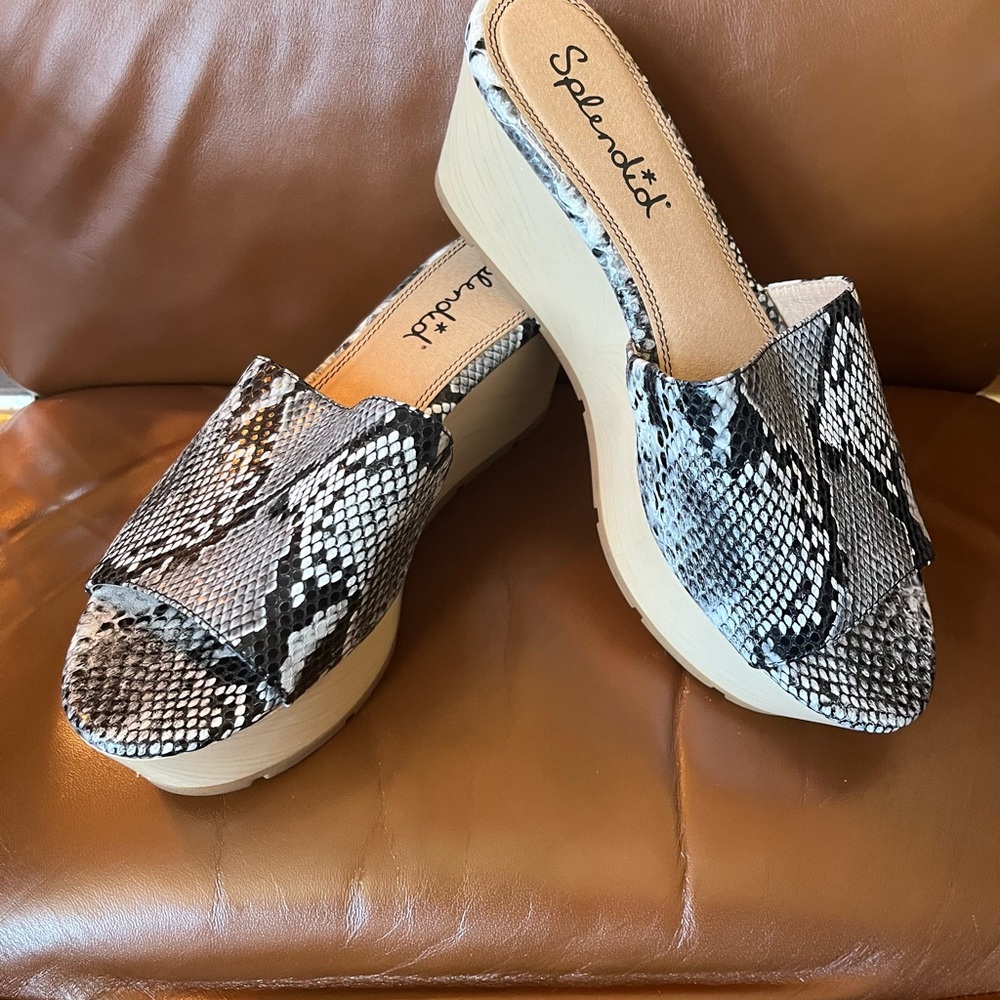 Splendid Women's Faux Snakeskin Slide Platform Mules